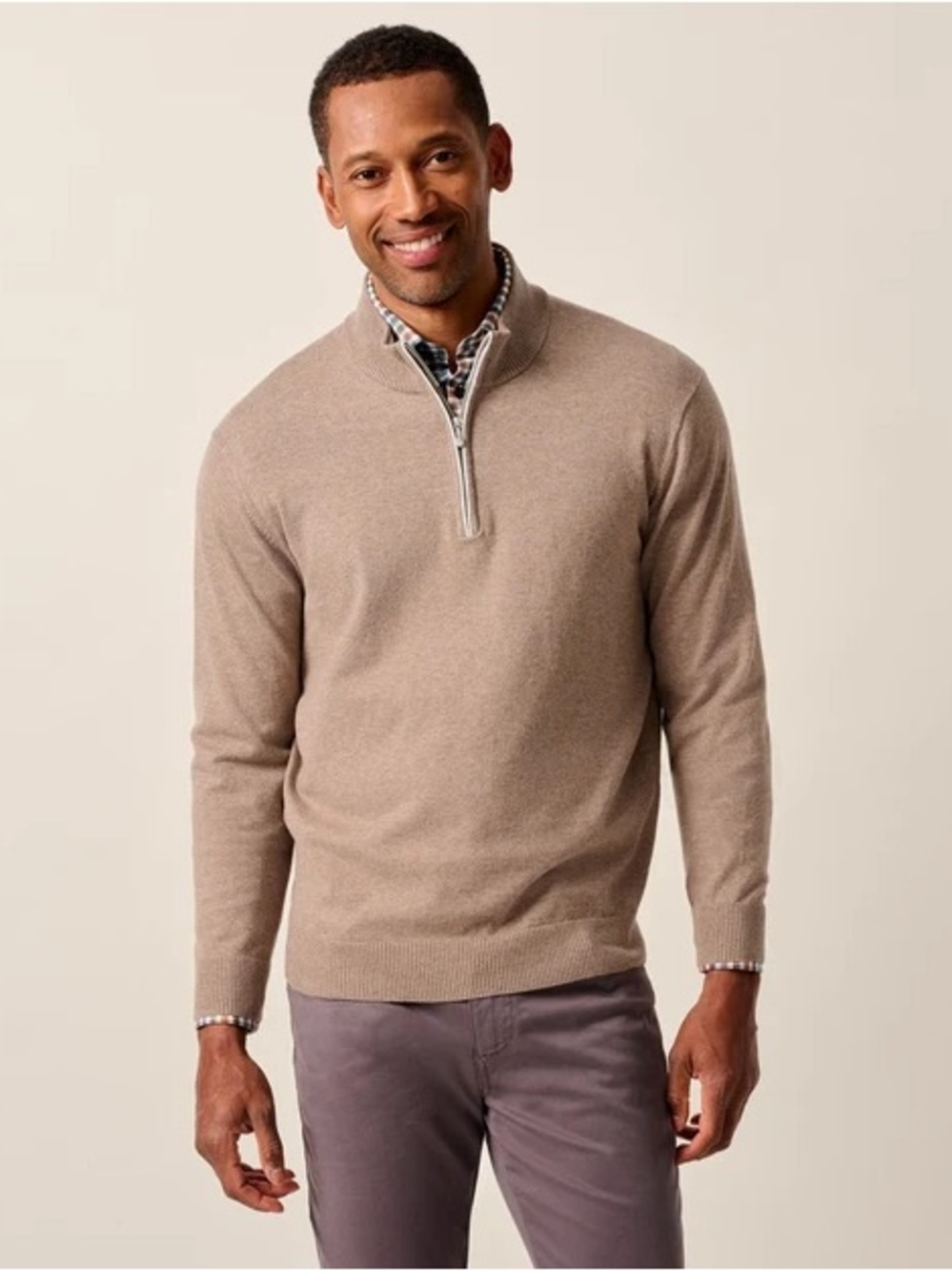 NWT Johnnie-O Alpaca 🦙 Desmond Plaited Cotton Blend 1/4 Zip Sweater- Men's Small